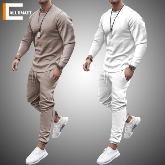 New Men's Tracksuit Casual Solid Sports Set Long Sleeved  2 Pieces Set Fashion Brand Jogger Fitness Sportswear