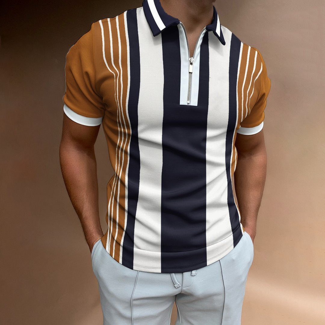 Chic Plaid stripe Casual Men's Short Sleeve Polo Shirts