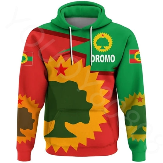 Oromo flag printed street casual loose round neck pullover hoodie Jumper for Men