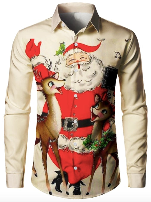 Men's Christmas Long Sleeve Shirt Christmas Shirt Party Festival Snowflake Print Fashion Shirt