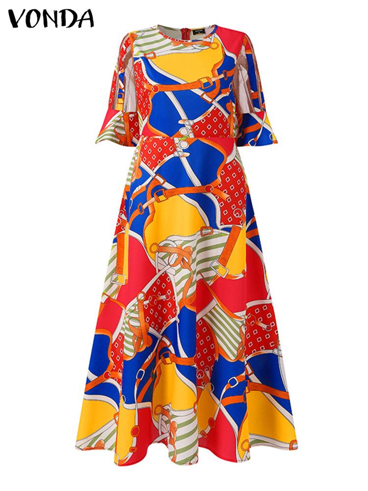 VONDA Maxi Dress Women Bohemian Printed oversize Robe