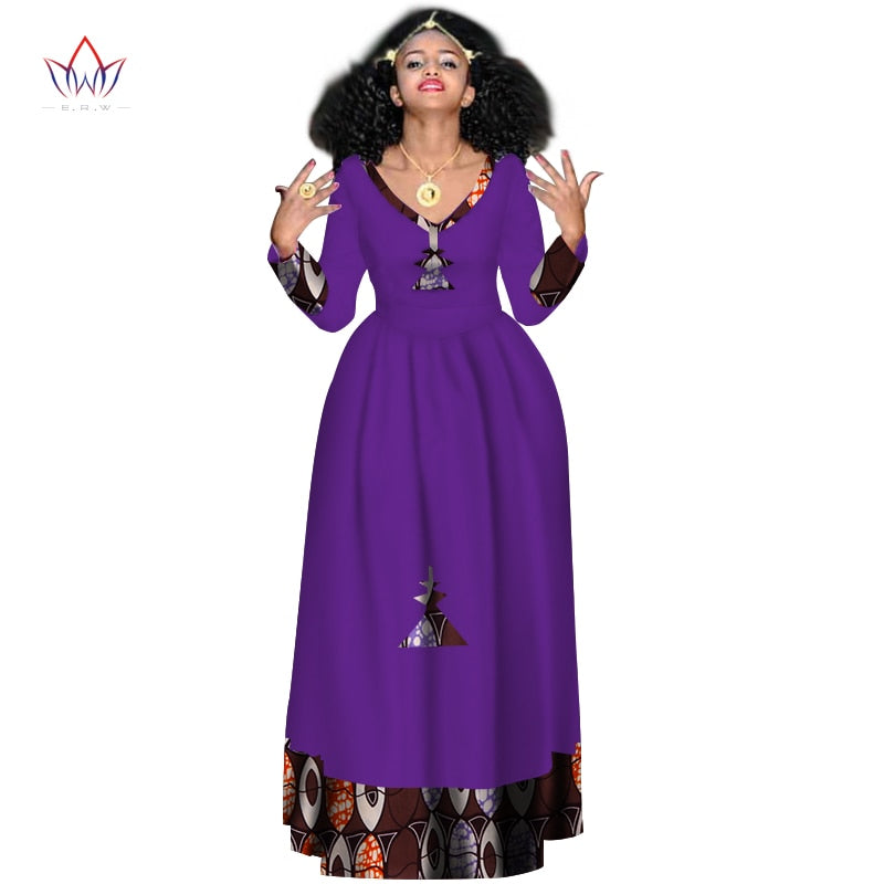 Women Elegant Dress Africa Style Full Sleeve Outfits  V-neck robe Ethiopia Long evening dress