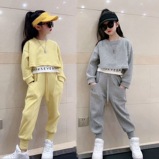 Girls Suits Spring Autumn Children Long Sleeve T-shirt + Pants Sports Hoodie 2pc Streetwear