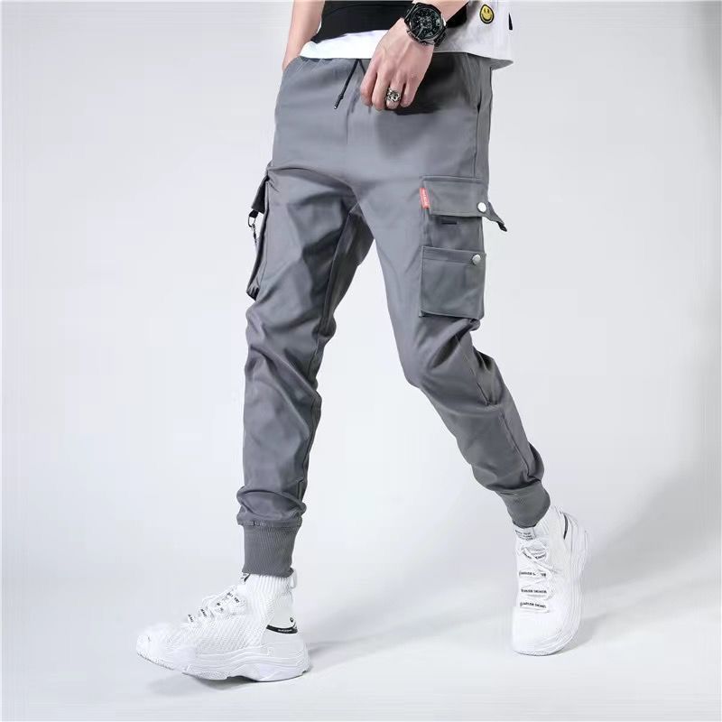 Men's Joggers Cargo Pants Casual Hip Hop Hit Color Pocket Trousers Ribbons Techwear