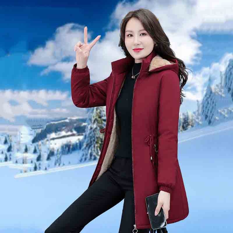 Women's Long Parka Winter Large Size Hooded cotton jacket.