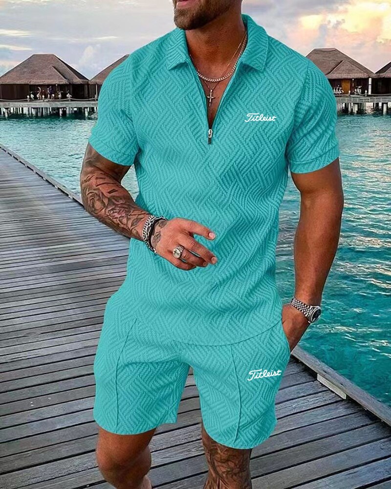 Golf men's summer sportswear casual fashion Polo Shirt Shorts Set sportswear oversized outdoor street wear