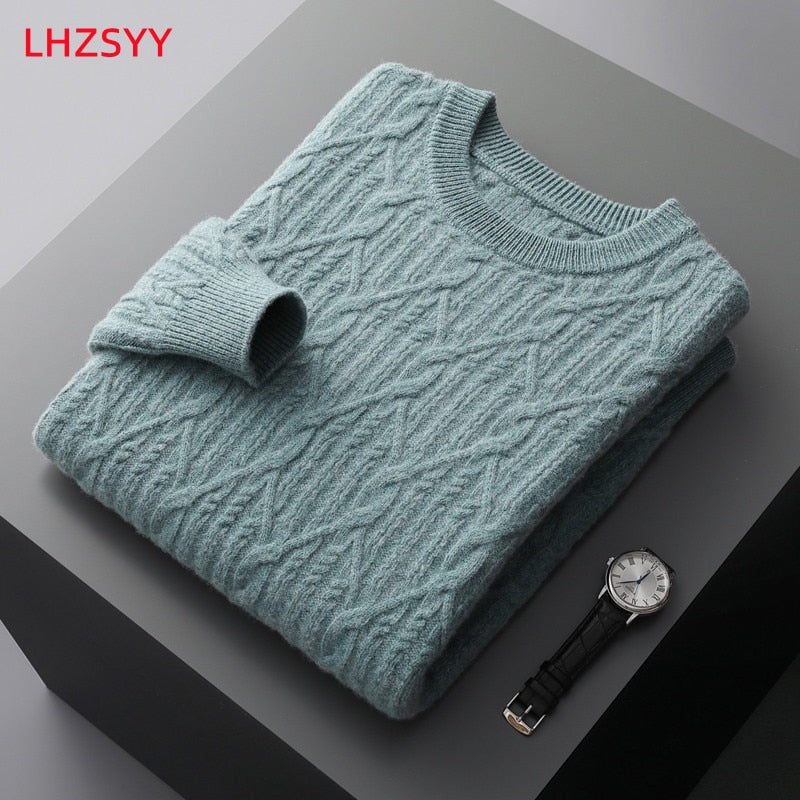 Pure Cashmere  Wool Knitwear Large size Pullover Thicken Winter Sweater for Men