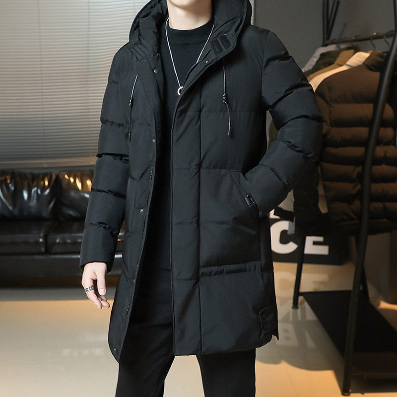 Mid-length Thickened Warm Hooded Padded Winter Puffer Jacket for men