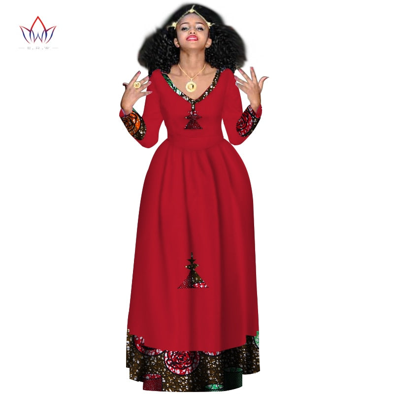 Women Elegant Dress Africa Style Full Sleeve Outfits  V-neck robe Ethiopia Long evening dress