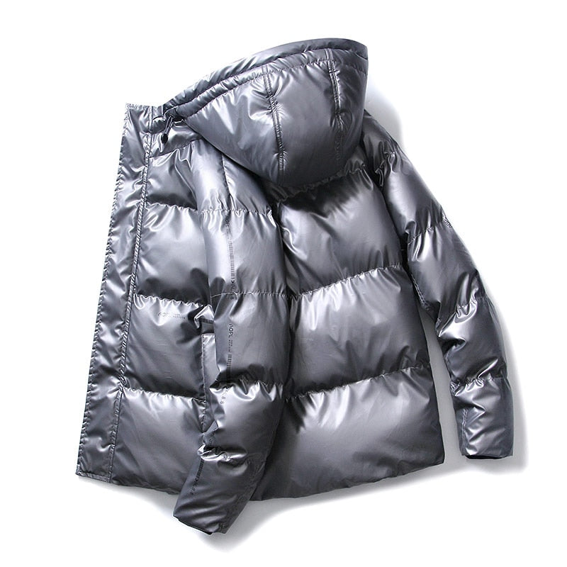 Thick Hooded Winter Jacket, Waterproof Shiny Coat for Male