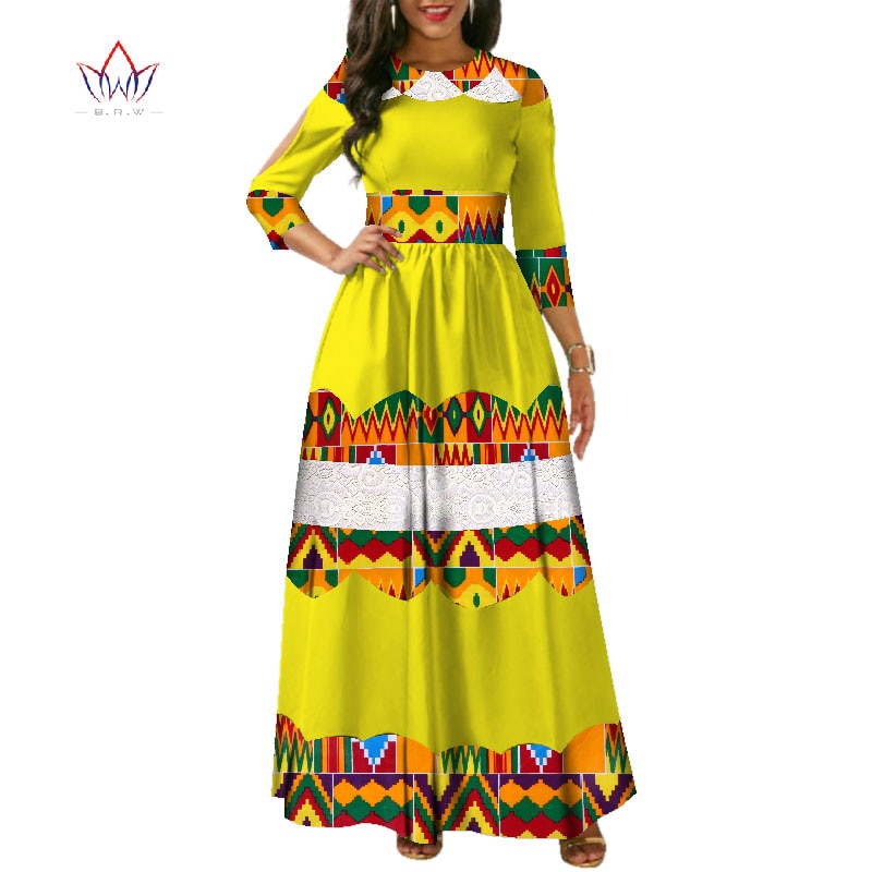 New African Wax Print Riche Patchwork Lace Long Dresses for Women