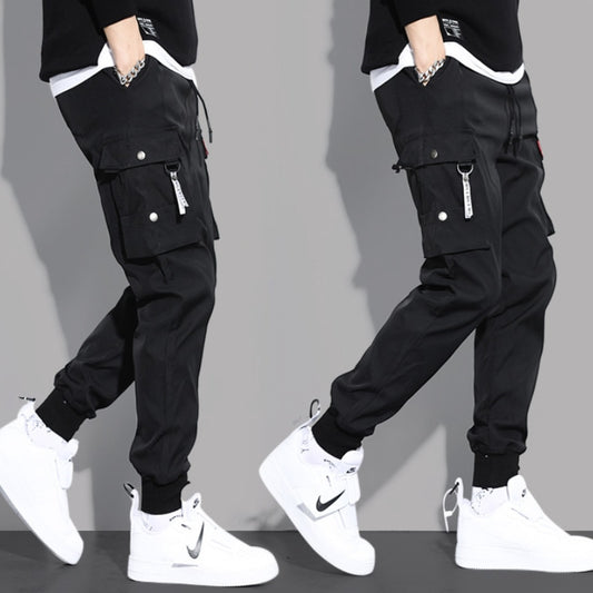 Hip Hop Harem Joggers, Solid Multi-pocket Cargo Sweatpants for Men