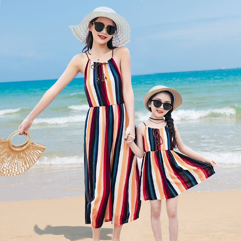 Family Matching Floral Sleeveless Mother Daughter Beach Dress