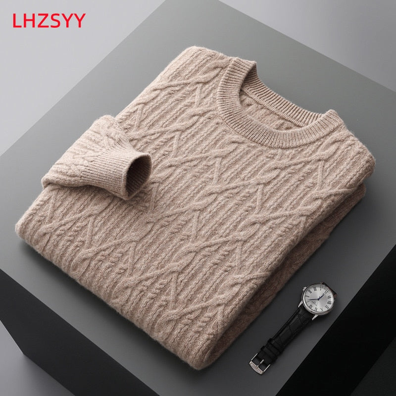 Pure Cashmere  Wool Knitwear Large size Pullover Thicken Winter Sweater for Men