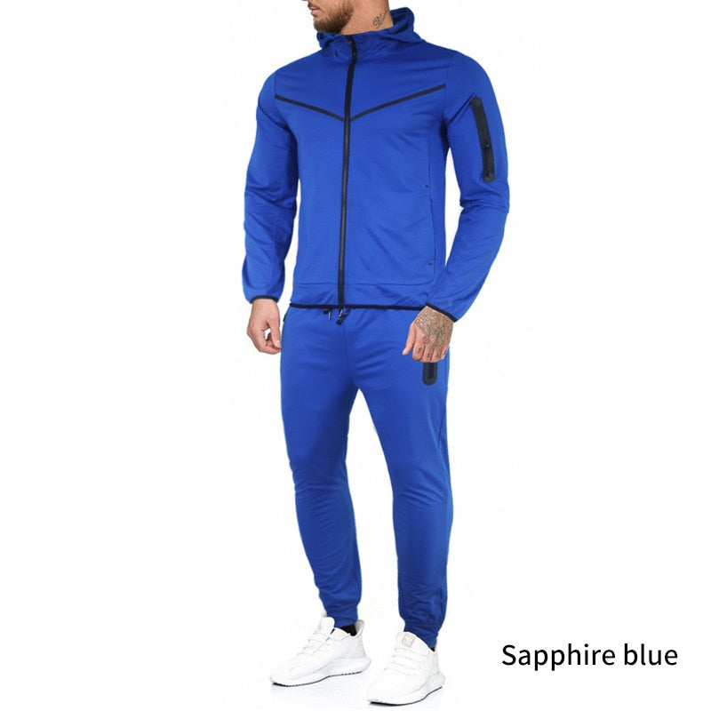 2022 European & American Style New Trend Tech Fleece Coat  and Trousers Hooded Sports for Men