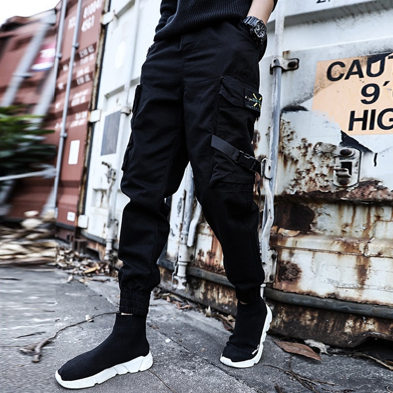 Streetwear Casual  Pants Cotton Harem Ribbons  Patchwork Fashion Ankle Length Jogger Pants For men