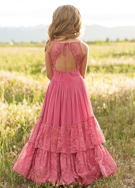 Summer Girls Lace Cotton Bohemia Long Dresses Flower Wedding Princess Party Dress Vestidos