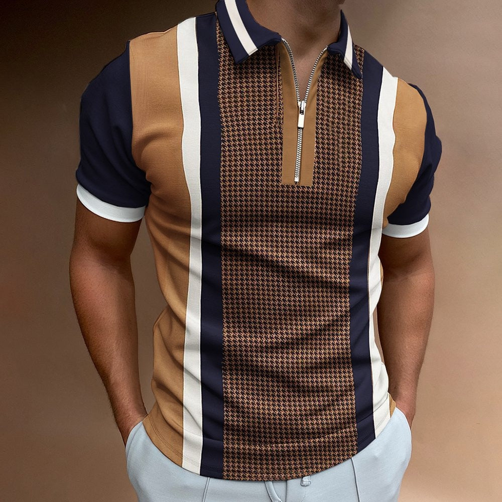 Chic Plaid stripe Casual Men's Short Sleeve Polo Shirts