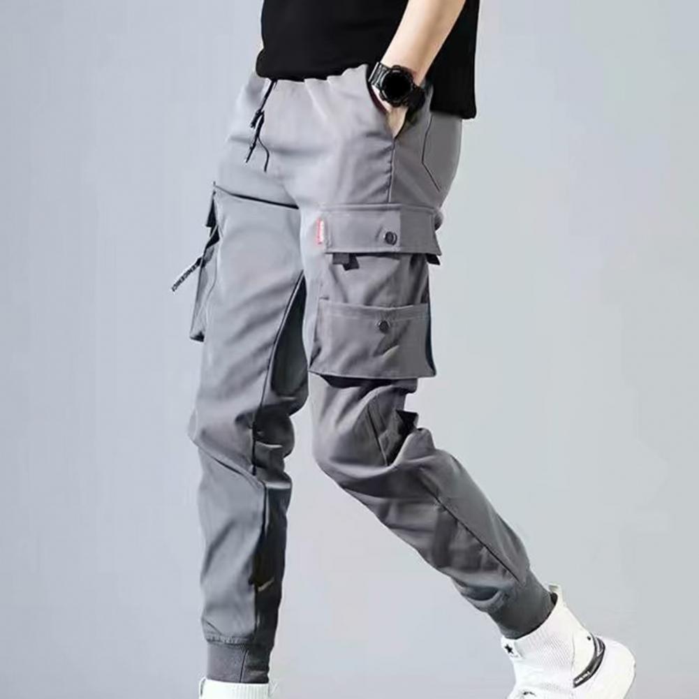 Hip Hop Harem Joggers, Solid Multi-pocket Cargo Sweatpants for Men