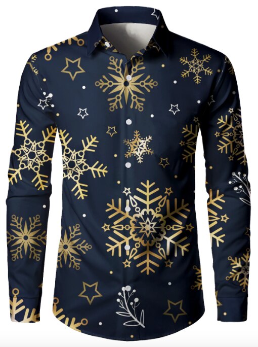 Men's Christmas Long Sleeve Shirt Christmas Shirt Party Festival Snowflake Print Fashion Shirt