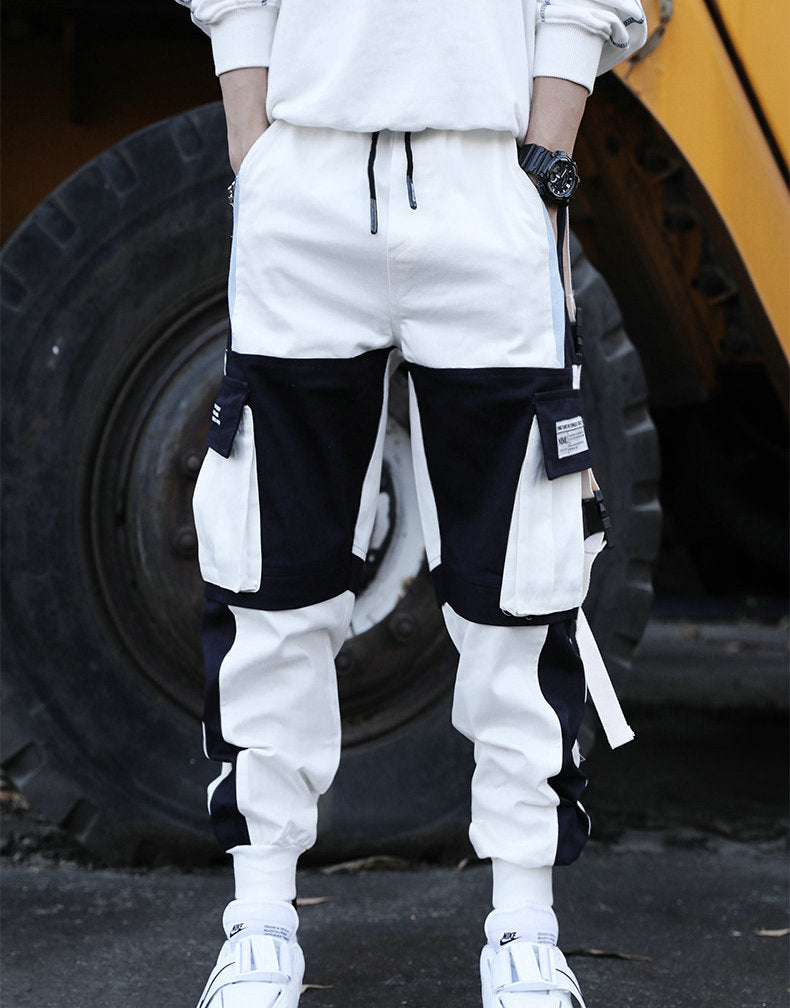 Streetwear Casual  Pants Cotton Harem Ribbons  Patchwork Fashion Ankle Length Jogger Pants For men