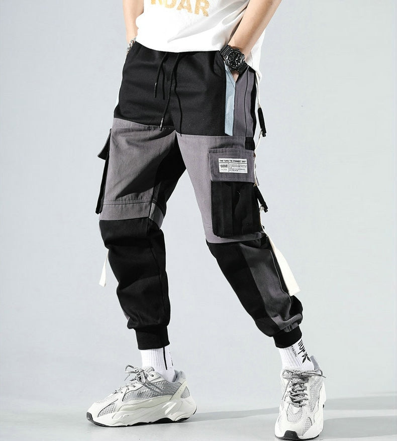 Streetwear Casual  Pants Cotton Harem Ribbons  Patchwork Fashion Ankle Length Jogger Pants For men