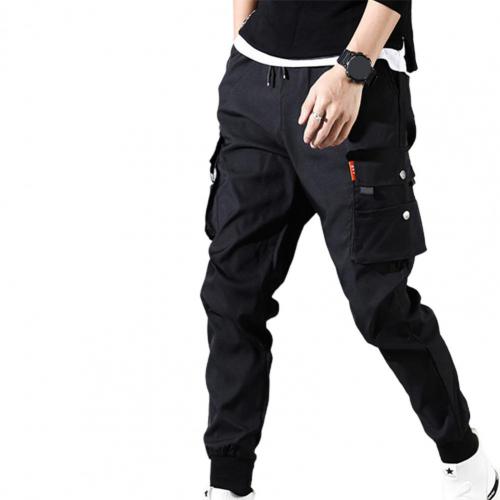 Hip Hop Harem Joggers, Solid Multi-pocket Cargo Sweatpants for Men