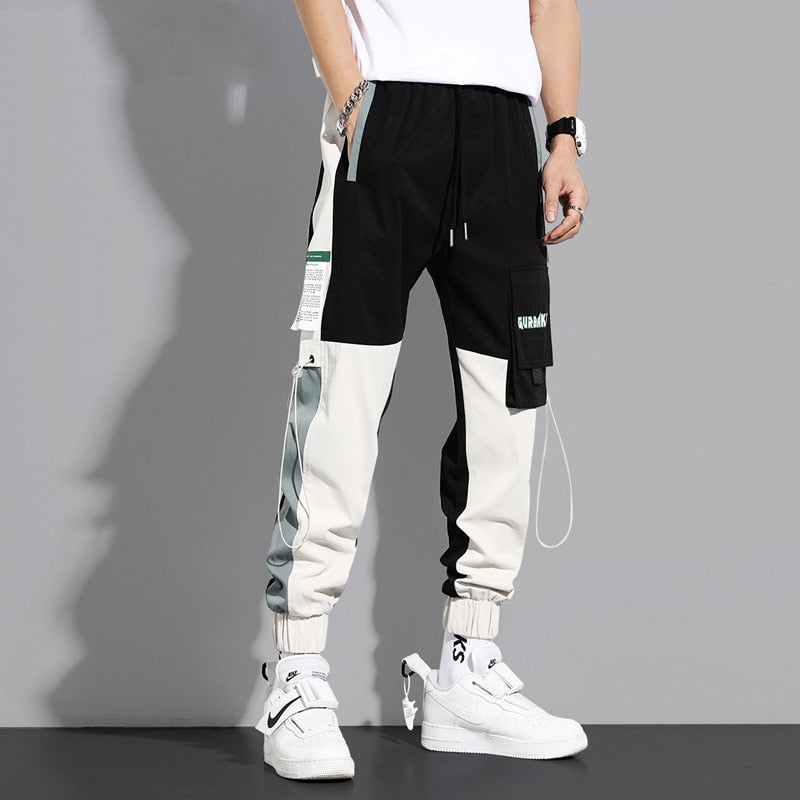 Streetwear Casual  Pants Cotton Harem Ribbons  Patchwork Fashion Ankle Length Jogger Pants For men