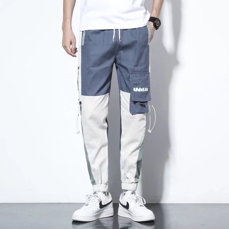 Men's Joggers Cargo Pants Casual Hip Hop Hit Color Pocket Trousers Ribbons Techwear