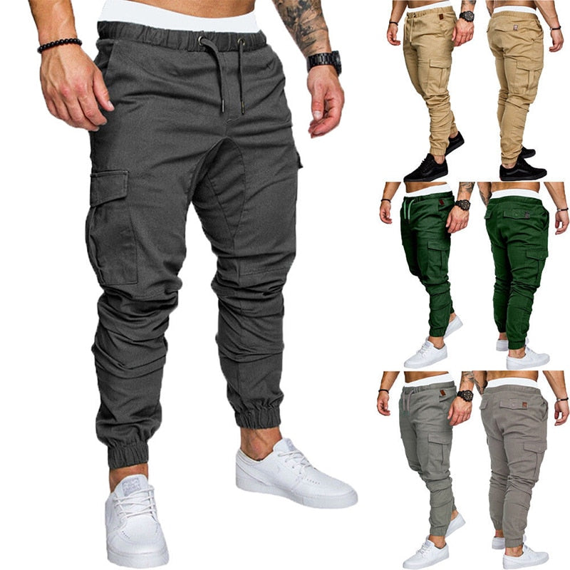 Men Casual Joggers Pants Solid Thin Cargo Sweatpants