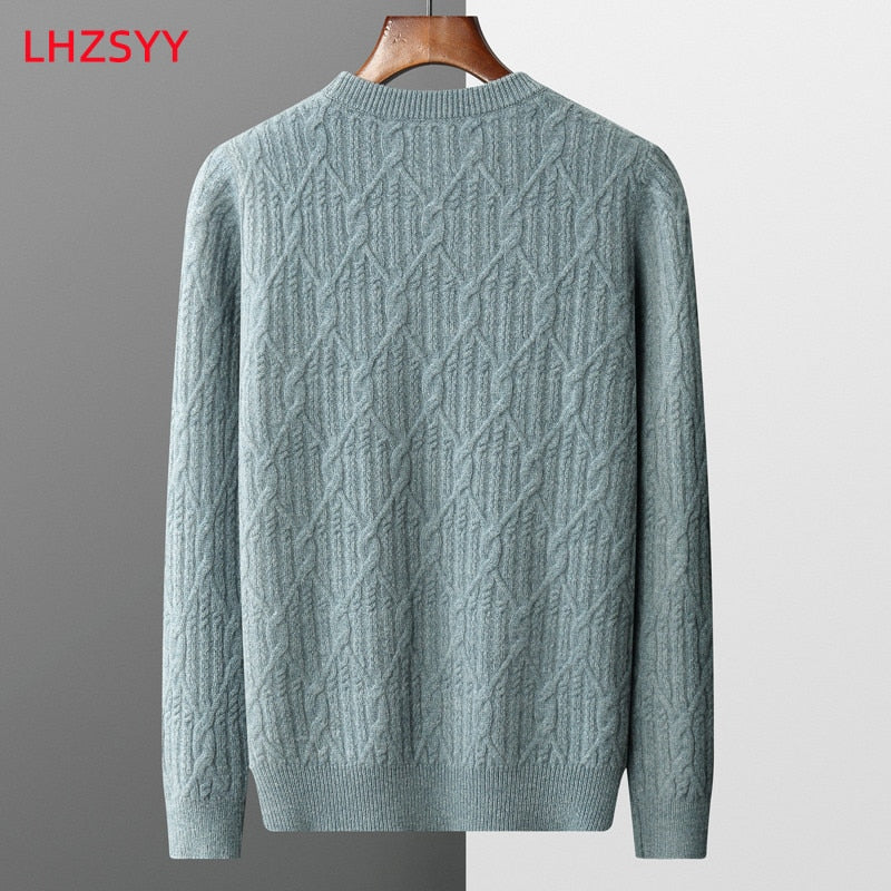 Pure Cashmere  Wool Knitwear Large size Pullover Thicken Winter Sweater for Men