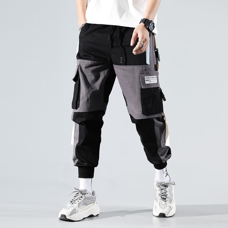 Streetwear Casual  Pants Cotton Harem Ribbons  Patchwork Fashion Ankle Length Jogger Pants For men