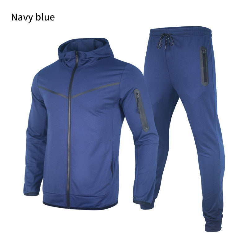 2022 European & American Style New Trend Tech Fleece Coat  and Trousers Hooded Sports for Men