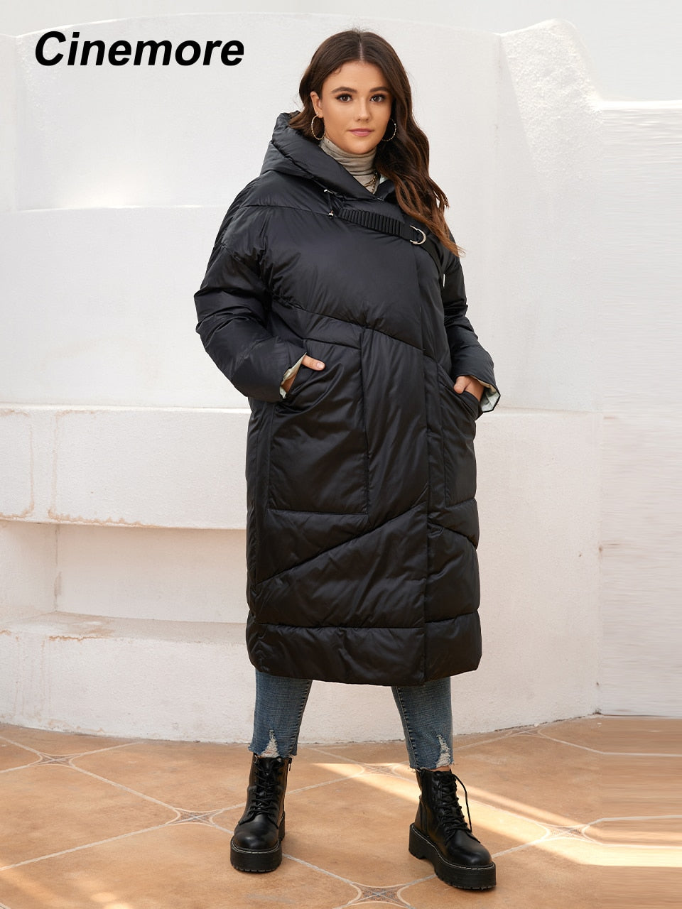 Winter Jacket Casual Oversize Long Warm Parkas Coat With Hooded Deep Pockets for Women