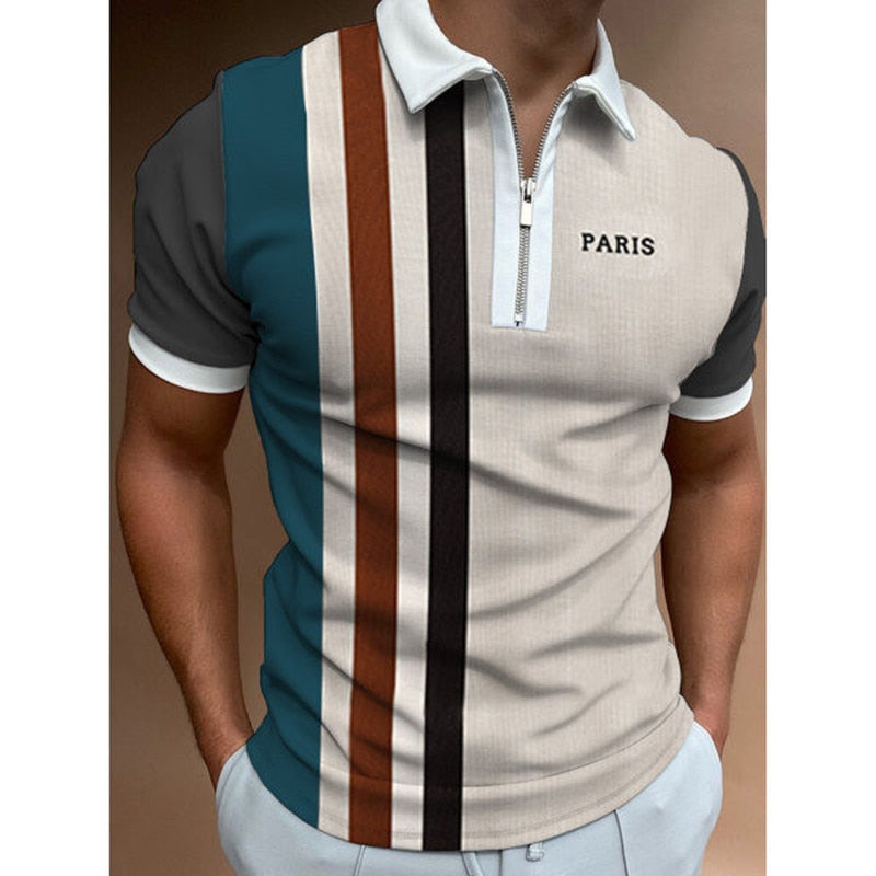 Chic Plaid stripe Casual Men's Short Sleeve Polo Shirts