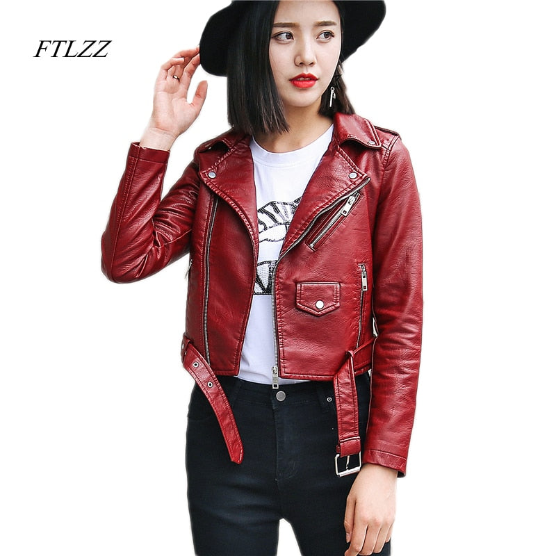 Leather Jacket Women Fashion Bright Colors Motorcycle Coat Short  Leather Biker Soft Jacket Woen