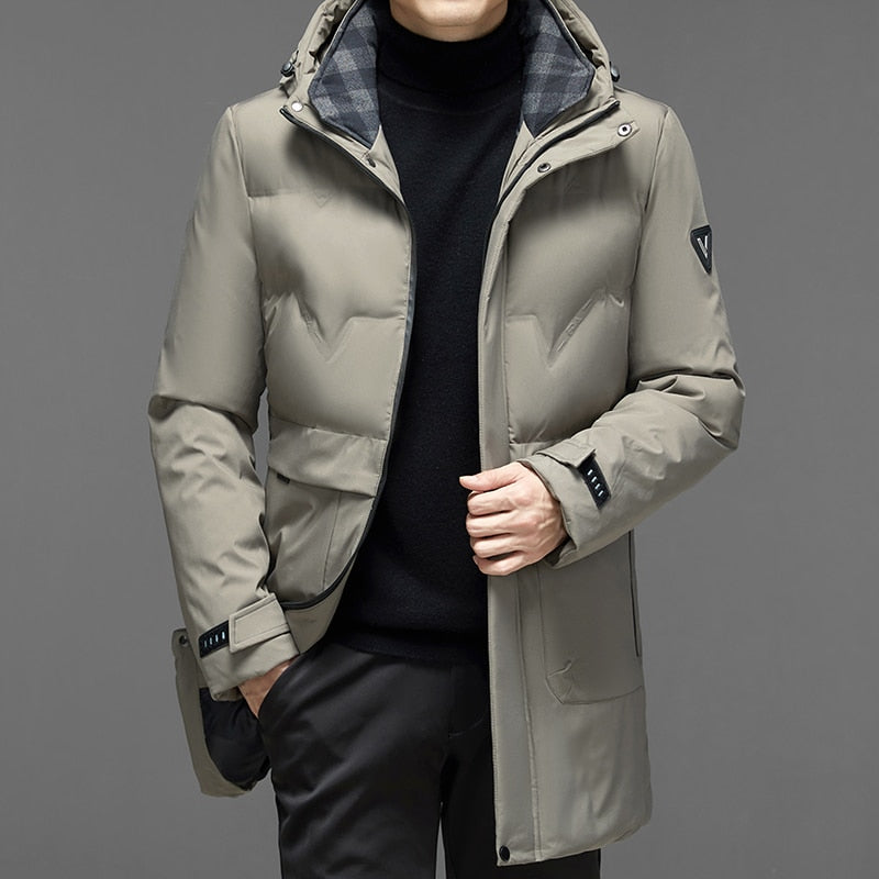 Casual Thickened Mid-length Hooded Cotton Outdoor Warm Windproof Coat for Men