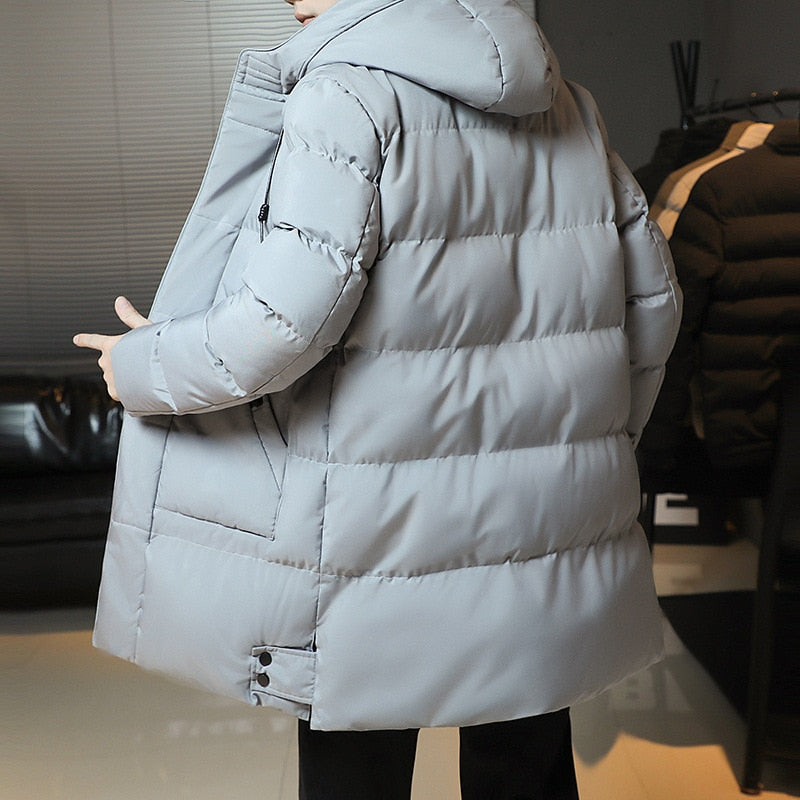 Mid-length Thickened Warm Hooded Padded Winter Puffer Jacket for men