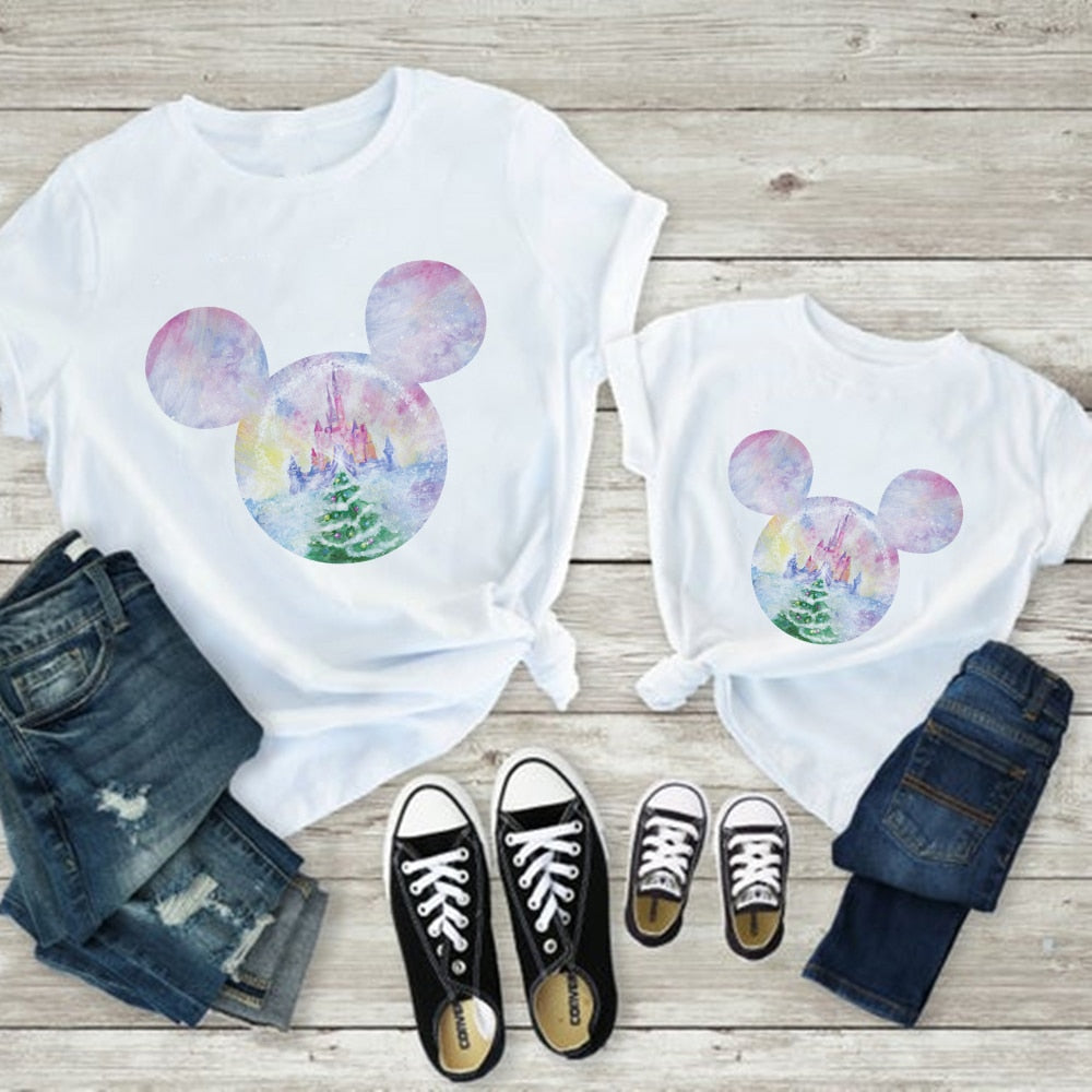 Mother Kids Fashion Disney Clothes Mickey Flowers Family Matching T-shirts