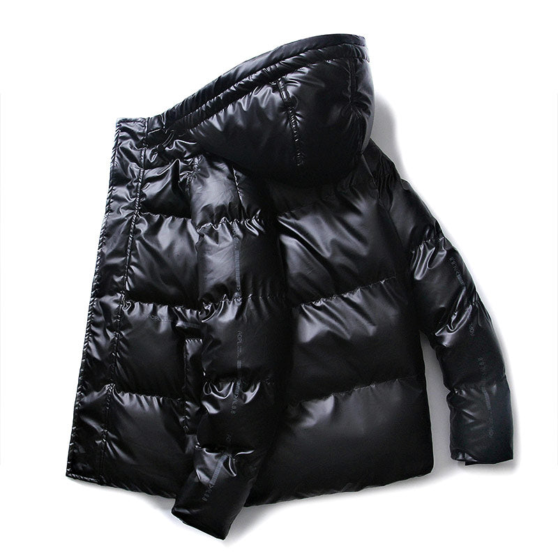 Thick Hooded Winter Jacket, Waterproof Shiny Coat for Male