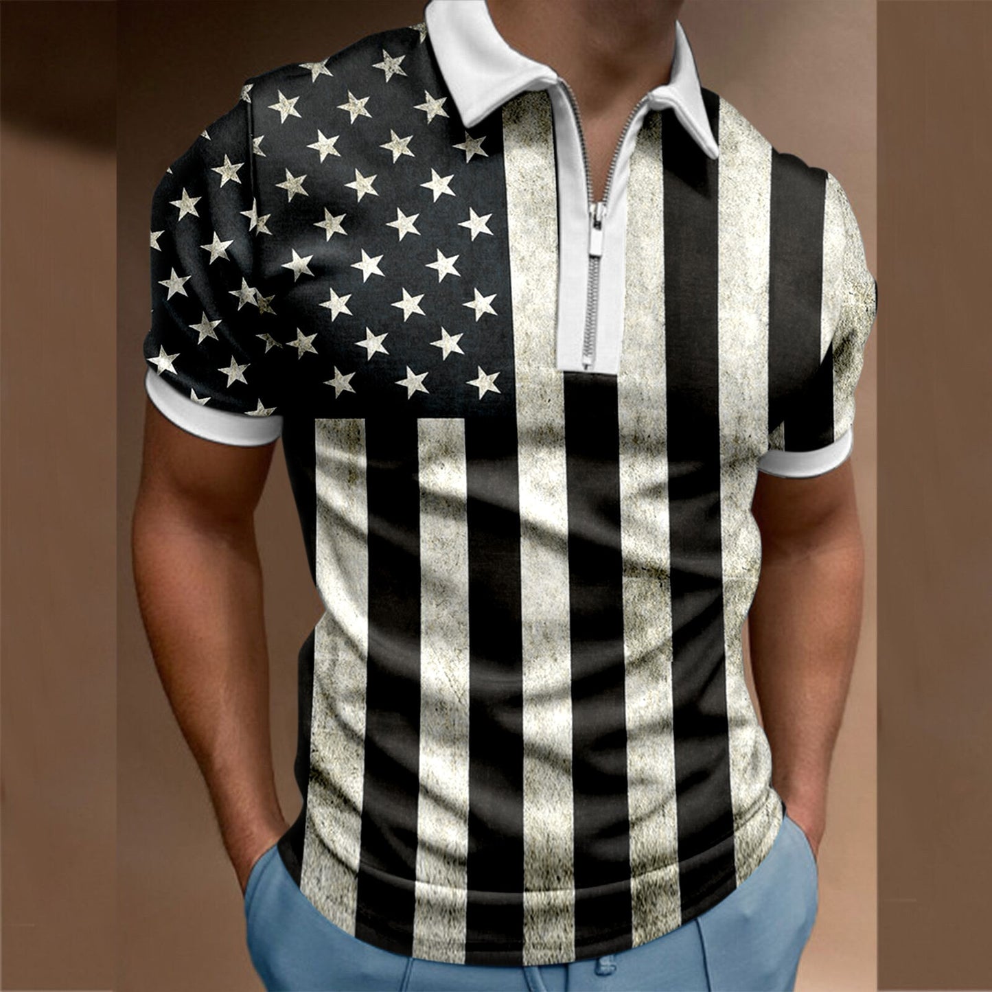 Chic Plaid stripe Casual Men's Short Sleeve Polo Shirts