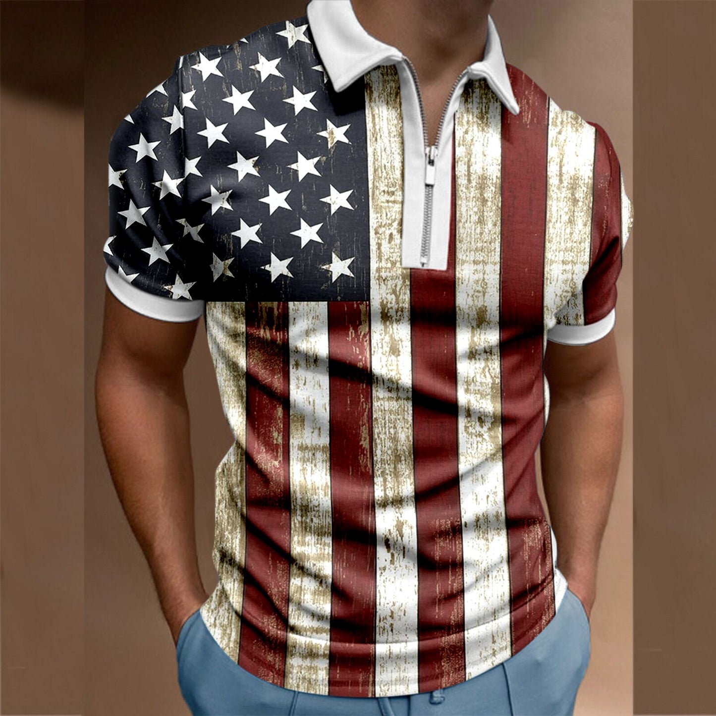 Chic Plaid stripe Casual Men's Short Sleeve Polo Shirts