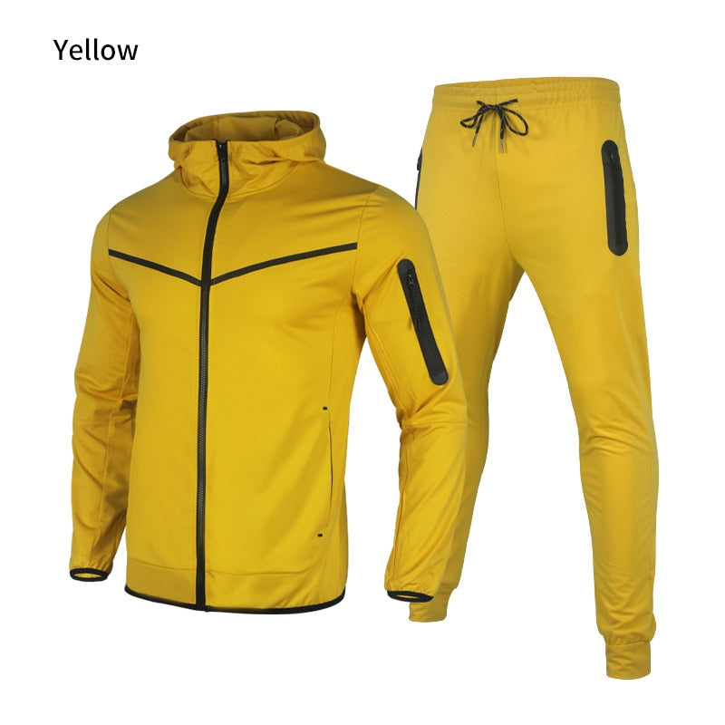 2022 European & American Style New Trend Tech Fleece Coat  and Trousers Hooded Sports for Men