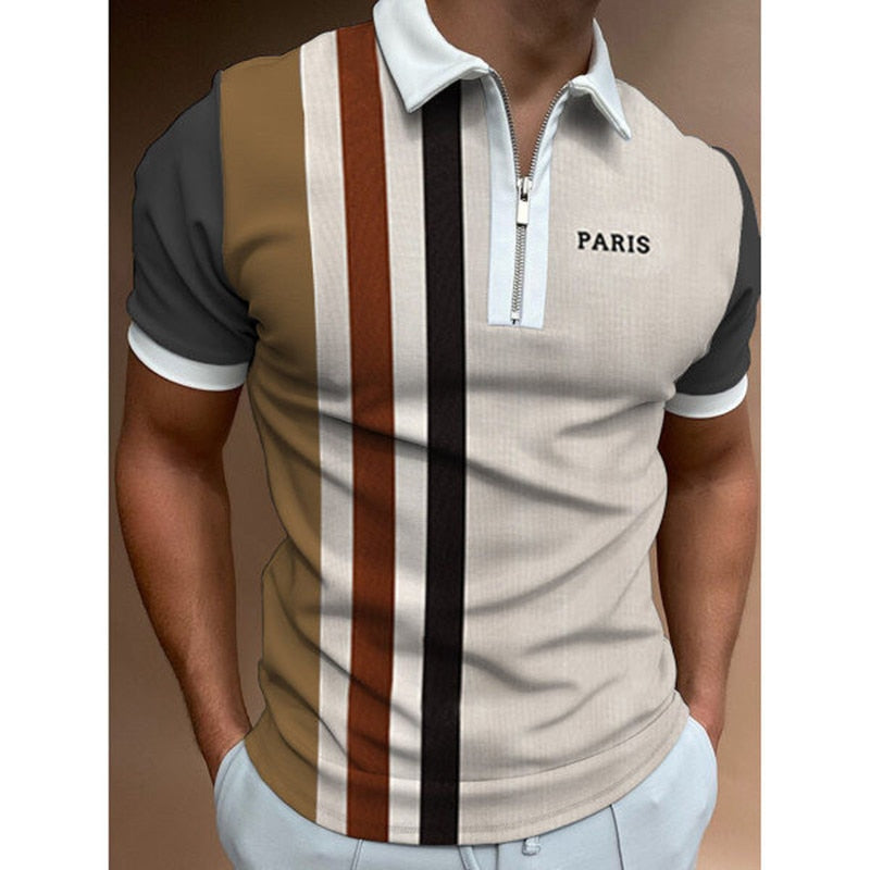 Chic Plaid stripe Casual Men's Short Sleeve Polo Shirts