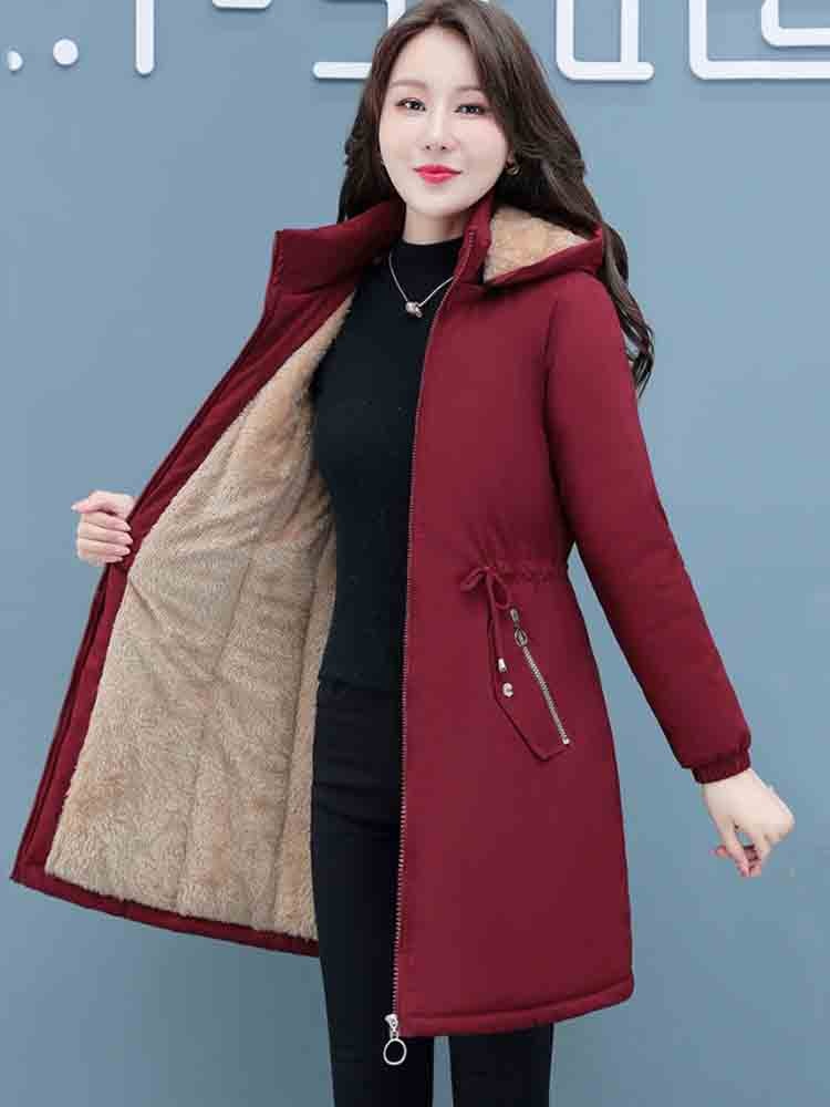 Women's Long Parka Winter Large Size Hooded cotton jacket.