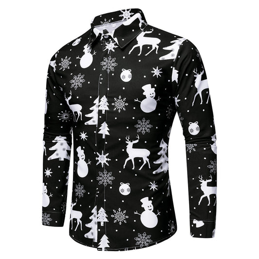 Men's Christmas Long Sleeve Shirt Christmas Shirt Party Festival Snowflake Print Fashion Shirt