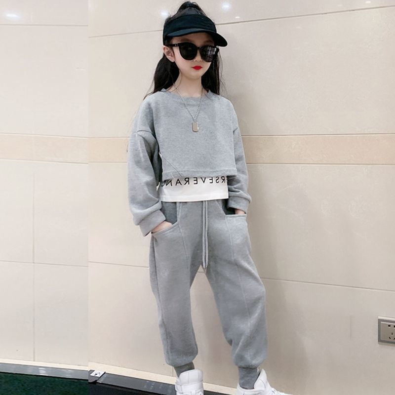 Girls Suits Spring Autumn Children Long Sleeve T-shirt + Pants Sports Hoodie 2pc Streetwear