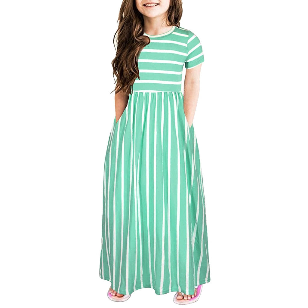 Striped  Bohemian Long Dresses For Girls