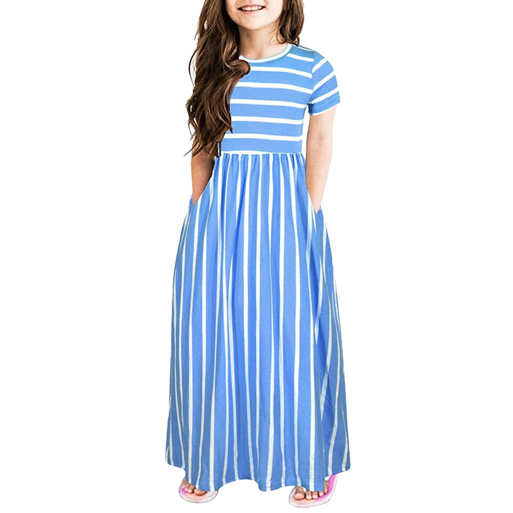 Striped  Bohemian Long Dresses For Girls