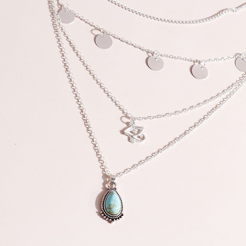 Women's Fashion Vintage Turquoise Drop Pendant Necklace